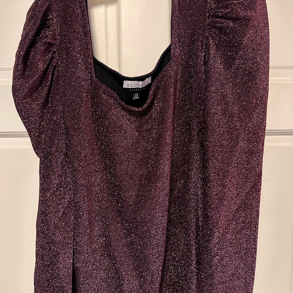 ELOQUII Square Neck Puff Sleeve Top Sz 14/16 NWOT! Pink Sparkle Date Night. - Picture 7 of 8
